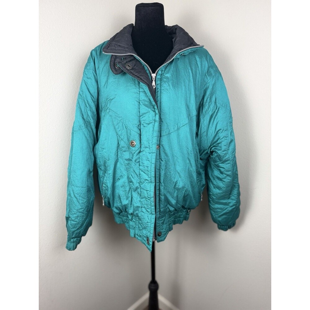 Vintage 90s Inside Edge Teal Puffer Ski Jacket Women’s Large Retro Nylon Coat